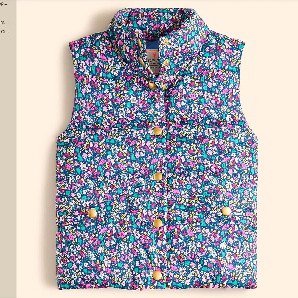 Crewcuts Girls Marshmallow Puffer Vest XS /4 Floral Gold Lightweight Outdoors